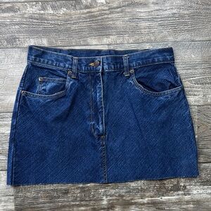 BILLBLASS Dark Blue Denim Women Mini Skirt, Small